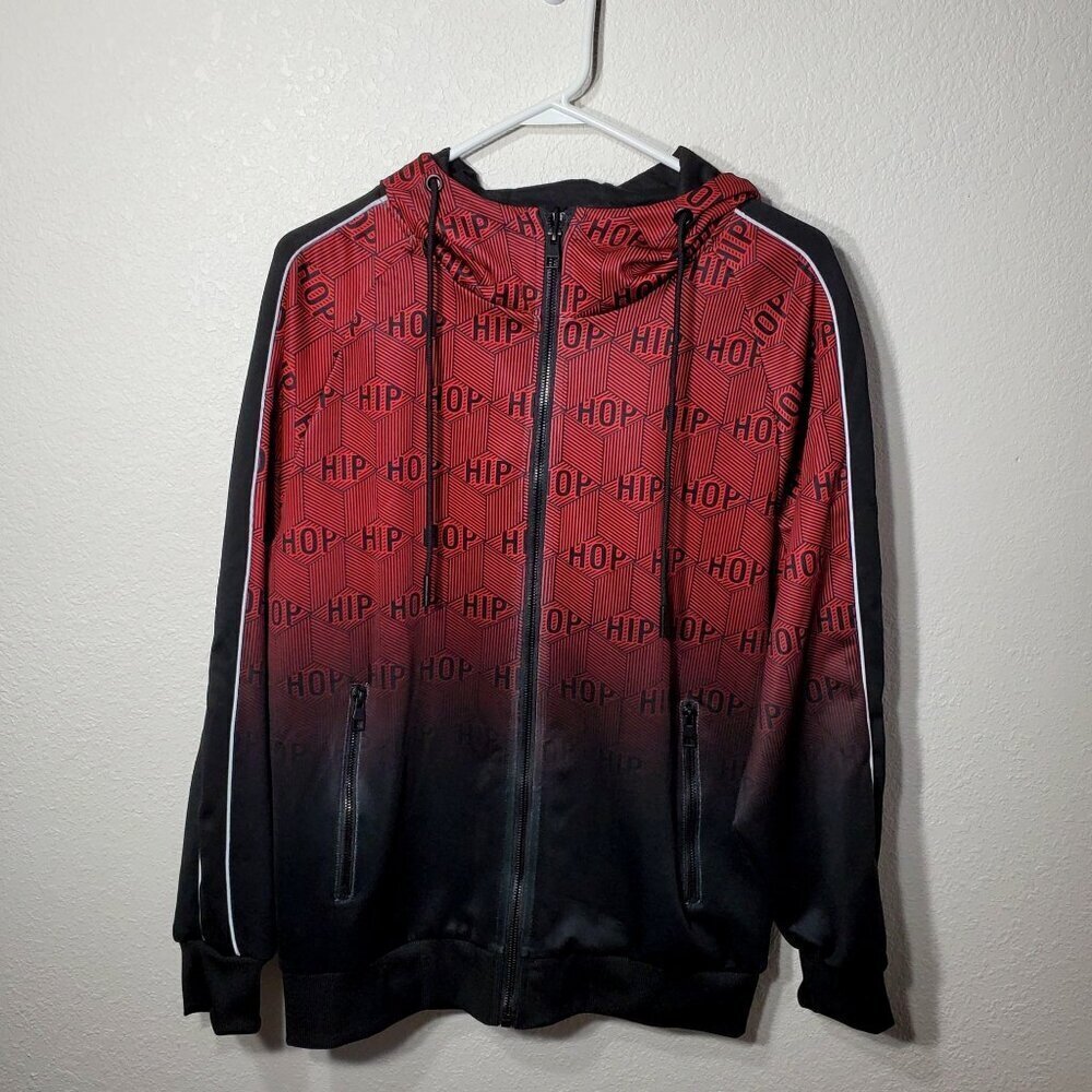 Mebius Men's Hip Hop Hoodie Jacket Size M Ombre Red & Black Full Zip NWT - Picture 9 of 9